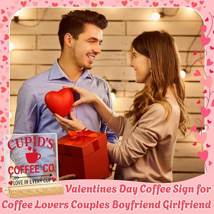 Valentines Coffee Desk Decor, Valentine's Day Gifts for Lover Bar Station, Valentine Home Office Table Sign for Kitchen Shelf Tiered Tray, Cafe Tabletop Decoration to Couples, Coffee Co Love