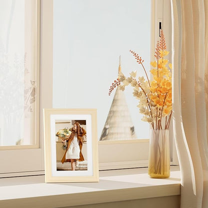 Vittanly 5x7 Picture Frame Set of 4, Display Pictures 4x6 with Mat or 5x7 without Mat, Photo Frames for Wall or Tabletop Display, Engineered Wood with Shatter Resistant Plexiglass, Natural Wood