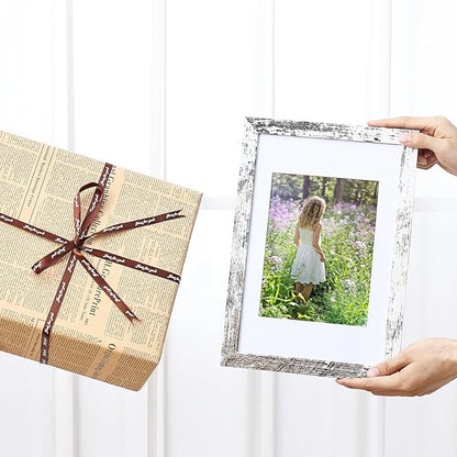 Vittanly 8x12 Picture Frames Set of 9, Shatter Resistant Plexiglass, Display 6x8 Pictures with Mat or 8x12 without Mat, Photo Frames for Wall or Tabletop, Engineered Wood, Distressed White