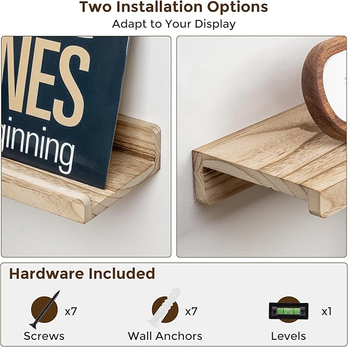 RICHFOCUS Floating Shelves for Wall, 55 inch Solid Wood Picture Ledge Shelf for Wall Storage, Nursery Book Shelves with Lip for Living Room Bathroom Bedroom Kitchen, Set of 2, Carbonized Black