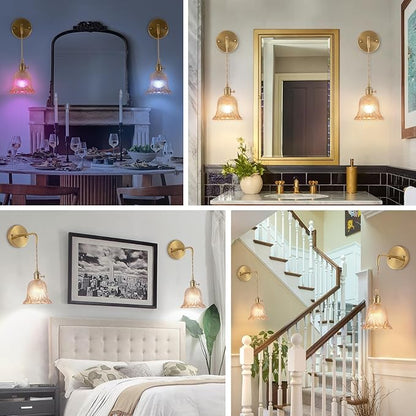Vintage Battery Operated Wall Sconce Set of 2, RGB Dimmable LED Wall Light with 12 Colors,Rechargeable Battery Powered Wall Light with Adjustable Chain Retro for Living Room Bedroom