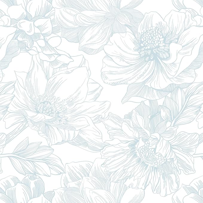 Ismoon Large Floral Peel and Stick Wallpaper Boho White and Blue Contact Paper 17.3inx16.4ft Modern Wall Paper Removable Self Adhesive Vinyl Wallpaper for Bedroom Cabinet Waterproof Mural Wall Decor