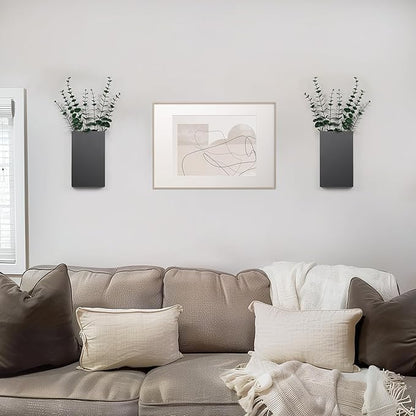 2 Pack Metal Wall Planter Vases Decor with Artificial Eucalyptus, Modern Farmhouse Rustic Hanging Pocket Planters for Indoor Greenery and Flowers, Living Room Bedroom Kitchen and Stairway Decoration