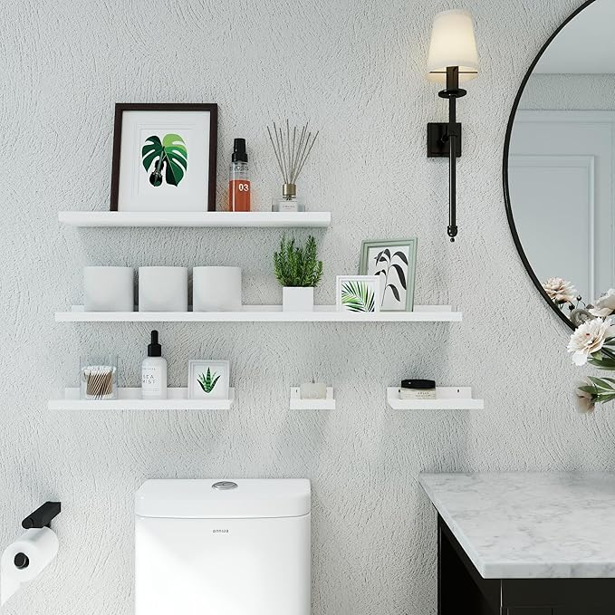 White Floating Shelves for Wall Decor, Long Wall Mounted Storage Shelf for Bedroom, Living Room, Bathroom, Kitchen, Nursery, Display Picture Ledge Shelf with Lip Set of 2-56 Inches, White