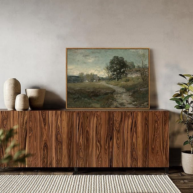 OIQArtOIQ Framed Vintage Landscape Wall Art French Country Cottage Natural Scenery Oil Painting Canvas Prints Farmhouse Fall Decor Aesthetic Pictures for Kitchen Bedroom Living Room Bathroom