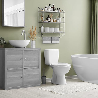 Sorbus 3-Tier Floating Bathroom Shelves for Wall - Wood Wall Storage for Towels, Over The Toilet Storage Cabinet, Gaming Floating Shelves, Bathroom Accessories, and Home Decor (Gray)