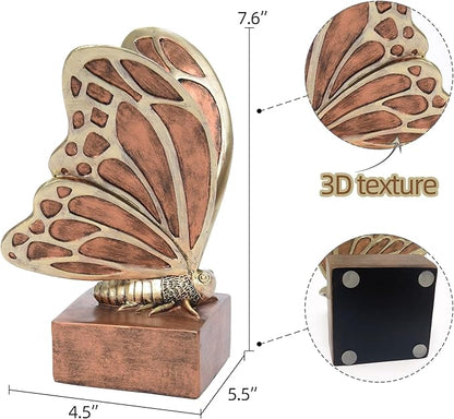 Vintage Brown Butterfly Bookends,Resin Book Ends for Shelves,Heavy Duty Decorative Bookends,Creative Book Stopper Holder Decor for Desk Home Office,Shelf Decoration,Gifts for Mother's Day