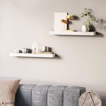 Ballucci Modern Floating Shelves 24", Set of 2 Wood Wall Mount Ledges for Nursery, Living Room, Bathroom, Kitchen, Office, White