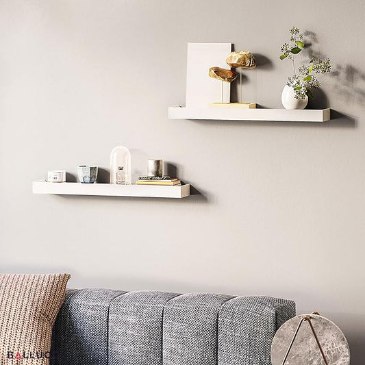 Ballucci Modern Floating Shelves 24", Set of 2 Wood Wall Mount Ledges for Nursery, Living Room, Bathroom, Kitchen, Office, White