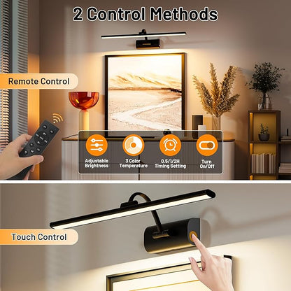 AIFEI Wireless Picture Lights for Wall Battery Operated, 8000mAh Long-Last Lights for Pictures on Wall, Remote & Touch, 3 Color Dimmable No Wiring Needed Art Light for Paintings Poster, 23.6" Black