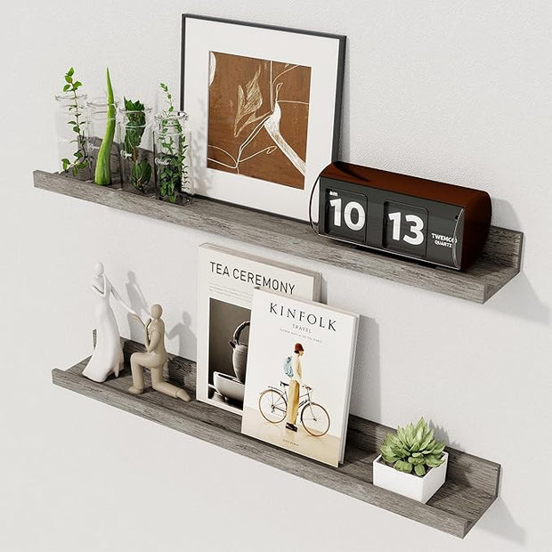 Axeman Picture Ledge Shelf | 24 Inch Floating Shelves Set of 2 | Rustic Grey Wall Shelves with Lip | Grey Picture Shelf for Wall with Ledge | Photo Ledges 24 Inch