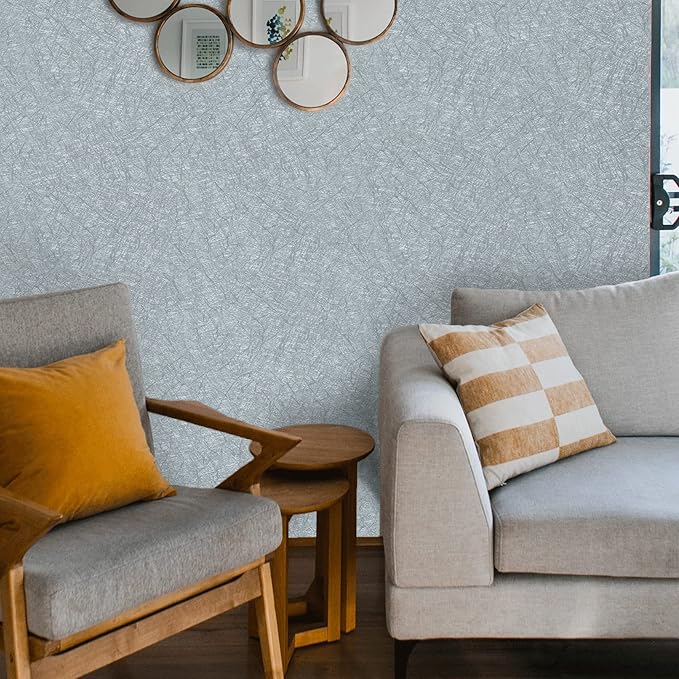 Cohoo Home Gray Peel and Stick Wallpaper Grey Silk Contact Paper for Cabinets and Drawers Silver Textured Self Adhesive Removable Wallpaper Bathroom Bedroom Waterproof Wall Covering 15.7inL 197inW