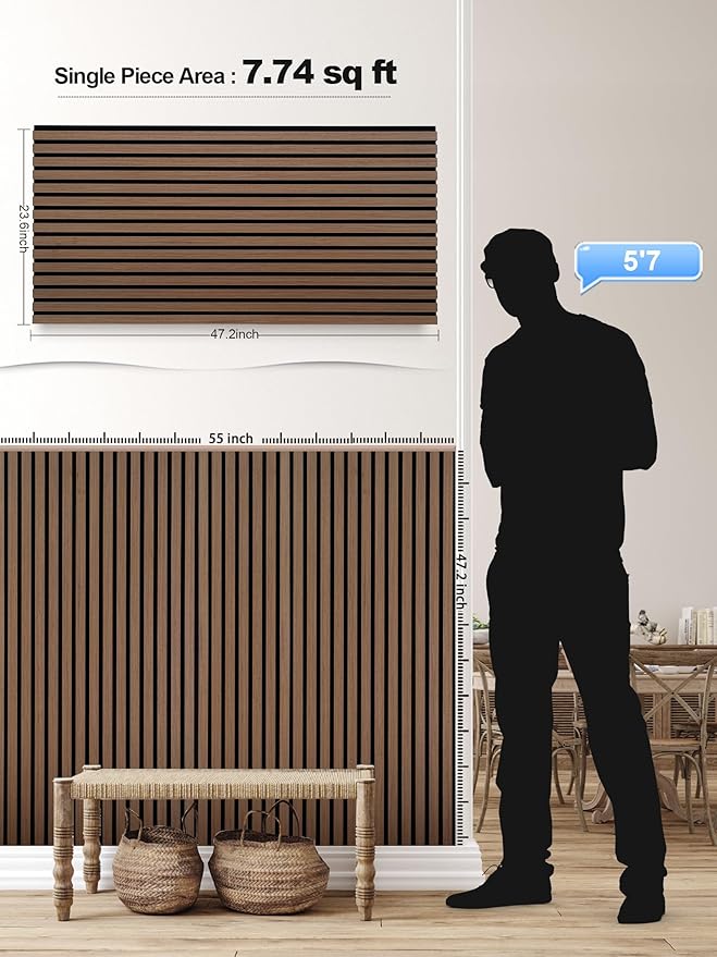 Mollywell Wood Panels for Wall, Time-Saving Installation, Versatile Wood Slat Wall Decor, Enhanced Acoustic & Sound Proof Fluted Design for Home & Office, 2 Pcs Teak, 47.2x23.6 Inch