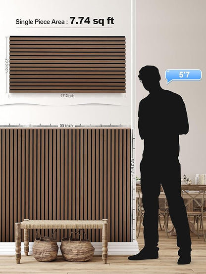 Mollywell Wood Panels for Wall, Time-Saving Installation, Versatile Wood Slat Wall Decor, Enhanced Acoustic & Sound Proof Fluted Design for Home & Office, 2 Pcs Teak, 47.2x23.6 Inch