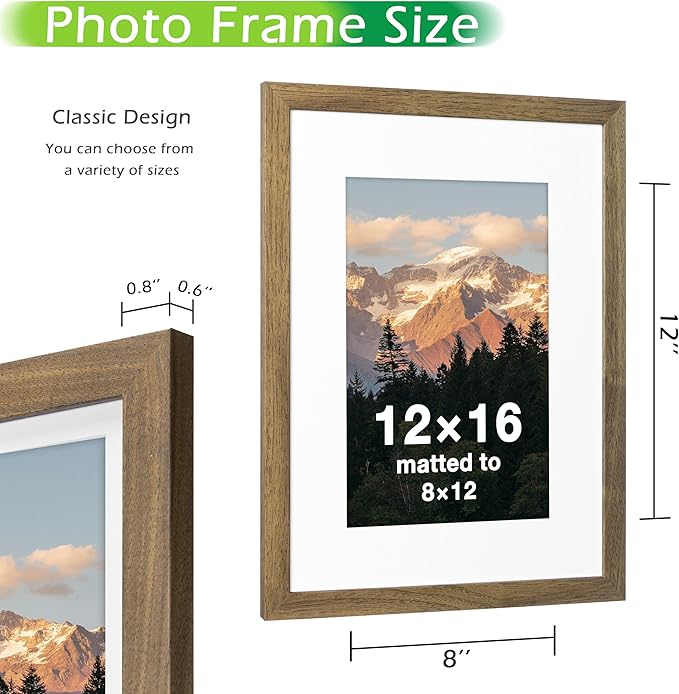 FrameWorks 2-Pack, 12x16 Matted to 8x12 Picture Frame, Dark Oak – Classic Wooden Photo Frame with Tempered Glass, Modern Matte Finish for Prints, Posters, Certificates & Wall Decor – Gallery-Ready