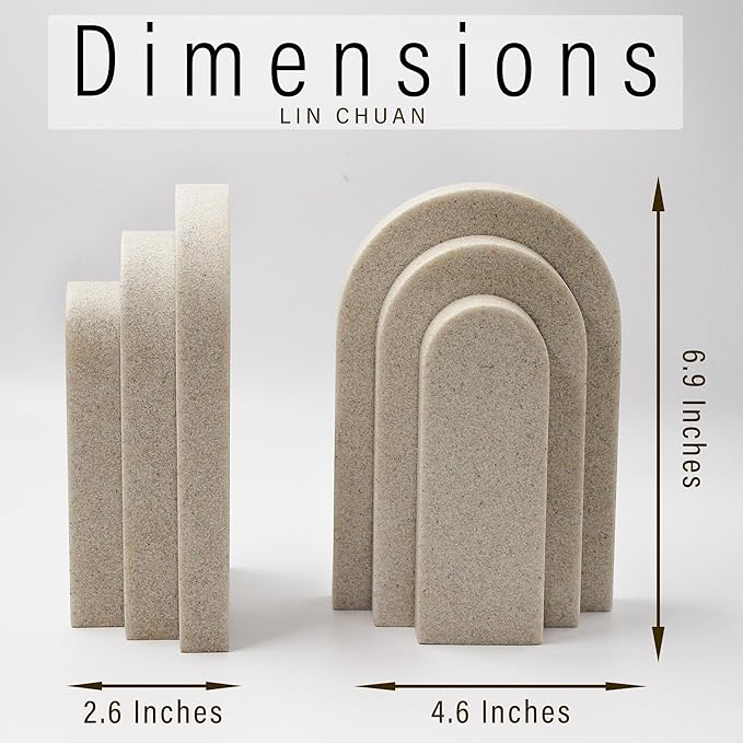 Heavy Duty Bookends for Shelves, 6.6 LBS Heavy Book Ends for Heavy Books, Decorative Modern Bookends with Faux Sandstone Look, Layered Arch Book Stopper for Bookshelf Holder Set of 2, Beige