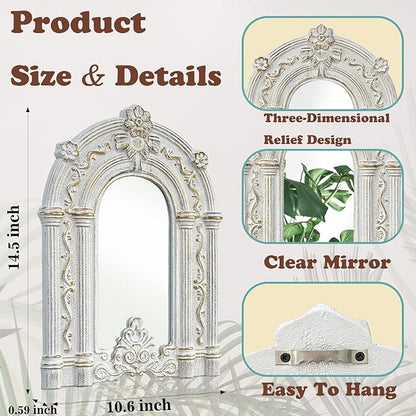 ZEXUIRU 2PCS Arched Window Wall Mirror,Rustic Farmhouse Accent Mirror, Wood Framed Entry Wall Decoration for Living Room,Bathroom,Bedroom,Kitchen,14.5x10.6 Inches