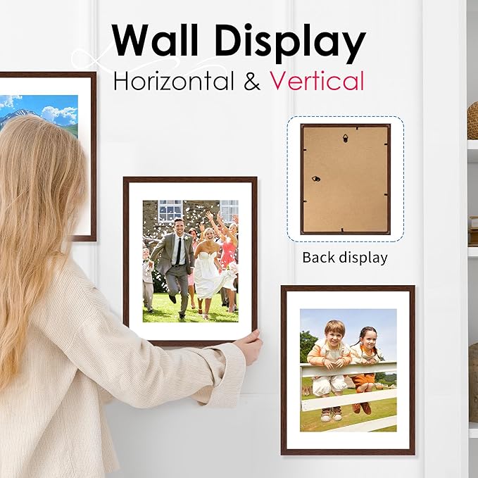FIXSMITH 11x14 Picture Frame Bulk-4 Pack, Photo Frame with HD Plexiglass, Display Pictures 8x10 with Mat or 11x14 Without Mat, Brown Picture Frames Collage Wall Decor, Gallery Wall Frame