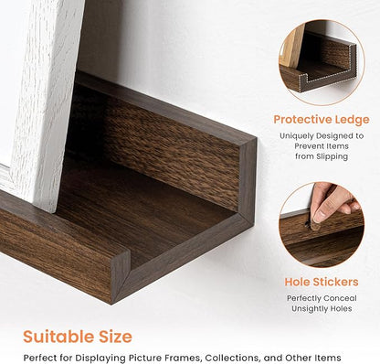 RICHFOCUS Picture Ledge Shelf, 48 inch Floating Shelves Set of 2, Wood Wall Shelves with Lip, Wall Decor Storage for Bedroom Living Room Bathroom Kitchen Nursery Photo Picture, Walnut
