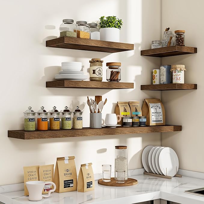 72 Inch Floating Shelves, 3D Textured Wood Grain, 72
