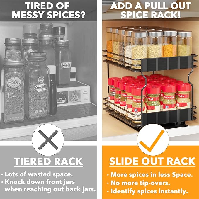 SpaceAid Pull Out Spice Rack Organizer for Cabinet, Heavy Duty Slide Out Seasoning Kitchen Organizer, Cabinet Organizer, with Labels, 8.5