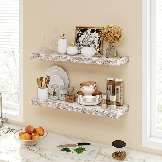 30 Inch Floating Shelves, 9.3" Deep Floating Shelf Wall Mounted, 30" Wall Shelves, Rustic Deep Bookshelf, Large Display Shelves & Storage Shelves for Bedroom, Living Room, Rustic, Set of 2