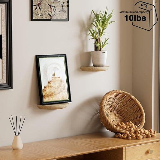 Solid Wood Half Round Floating Wall Shelves | Elegant Floating Shelves, Elevate Your Space. Perfect for Living Rooms, Bathrooms, Bedrooms, Offices, Children's Rooms