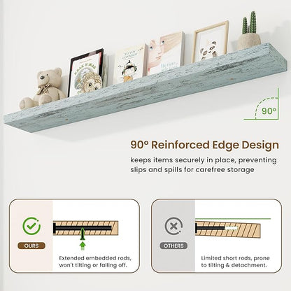 72in Floating Shelves for Wall, 72"W x 9.25"D x 1.5"H, Long Wall Mounted Engineered Wood Shelves with Invisible Brackets for Living Room, Bedroom, Bathroom, Kitchen Decor and Storage, Blue