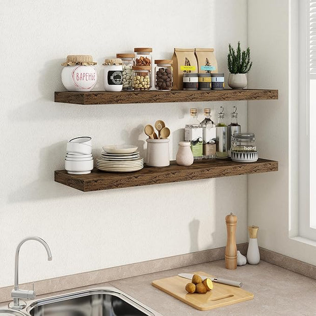 Fun Memories 40" W x 9.3" D Floating Shelves for Wall, Deep Long Floating Shelf for Home Bathroom, Bedroom, Living Room, Rustic Wood Wall Mounted Shelves for Books Decor, Rustic Brown