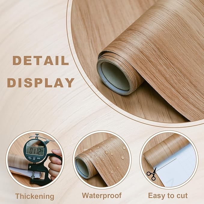 Sevalo Wood Contact Paper Wood Peel and Stick Wallpaper Light Wooden Look Grain Contact Paper for Cabinets and Drawers Self Adhesive Removable Wallpaper Natural Waterproof Vinyl 15.7inW 118inL