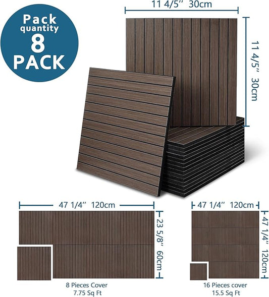 8-Pack Peel and Stick Acoustic Wall Panels, 11.8" x 11.8" PET Soundproof & Noise Cancelling Acoustic Felt, Self-Adhesive 3D Sound Absorbing Slat Wall Paneling for Interior Wall Decor, Walnut
