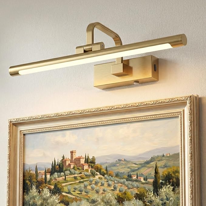 URSOLA 16“ Picture Lights for Wall, Brass Battery Operated Picture Frame Light, Dimmable LED Light Over Picture Frame with 3 CCT, Display for Gallery, Living Room, Bedroom, Hallway