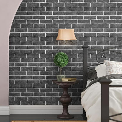 HeloHo 196.8"X17.7" Grey Brick Wallpaper Peel and Stick Self-Adhesive Removable 3D Textured Wall Paper for Kitchen Backsplash Living Room Bedroom Decor