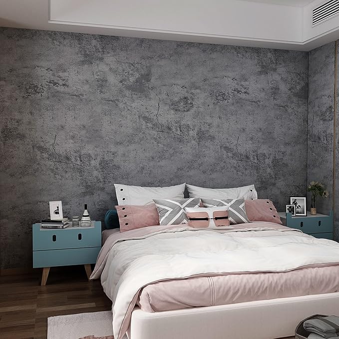 16"×708" Large Size Thick Big Roll Faux Dark Blue Grey Concrete Wallpaper Peel and Stick Waterproof Gray Concrete Contact Paper Vinyl 3d Adhesive Cement Tile Sticker for Bedroom Store Gym Walls