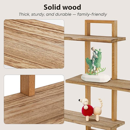 3 Tier Wall Shelves,Decorative Floating Shelf for Wall,Plants Photo Shelf Storage Display Shelving Wood for Living Room Bedroom Kitchen Home Office Decor,Modern,Large,22 Inch(Carbonized Black)