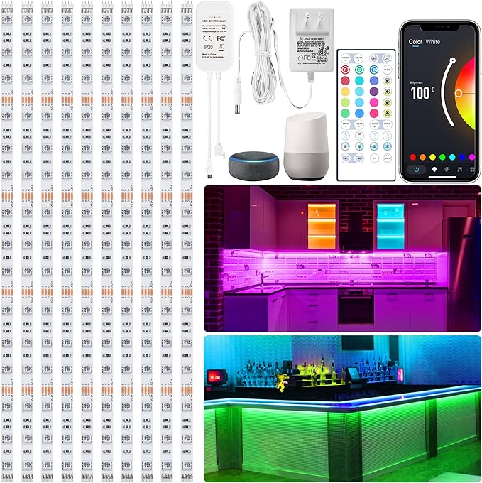 maylit 10 PCS Smart RGB Under Cabinet Lights Kit, Compatible with Alexa and Google Assistant, App and Remote Control, Music Sync Color Changing, Timer, Dimmable, for Cabinet, Counter, Shelf, Bookcase