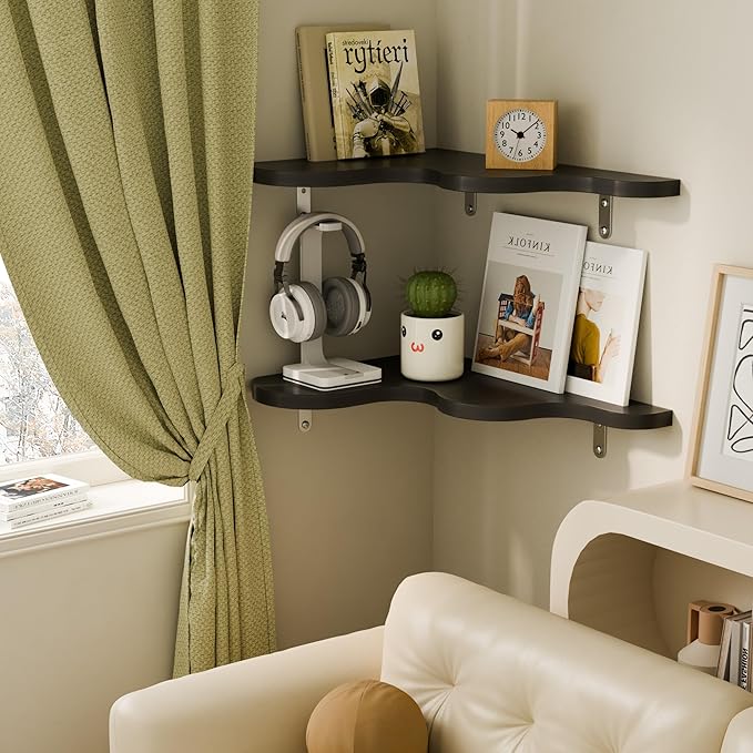 Cute Cloud Shelves, Wavy Floating Corner Shelf, Cute Wall Shelves for Nursery Decor, Corner Shelves for Bedroom, Living Room, Bathroom & Home Decor, Black