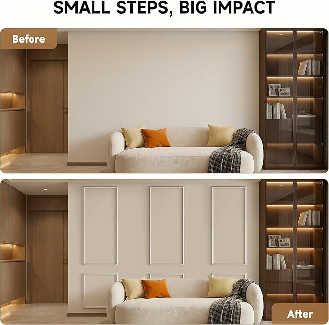 Peel and Stick Wall Molding Kit, INMOZATA 3 Sets 3D Pre-Cut Accent Molding Trim Wainscoting Panels for Interior Wall Decor Living Room Bedroom Entryway (54" x 24")