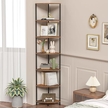 Corner Plant Stand Shelf, 7 Tier Tall Plant Stand for Indoor Plants, Rustic Brown Corner Book Wall Decor Living Room, 64.7" Display Shelf for Bedroom, Bathroom, Small Space