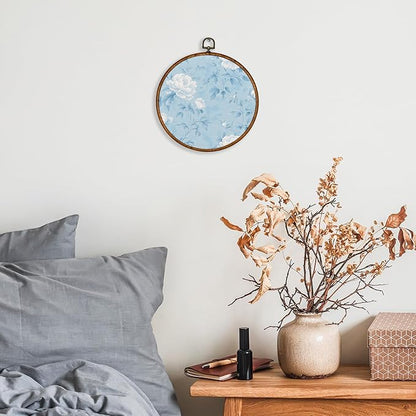 KSDUT Retro Aesthetic White Floral Wall Art Decor - Blue Botanical Neutral Mid Century Modern Wall Art Canvas Frame Hanging Prints, Vintage Landscape Round Wall Art Decor for Home Decorations 10"x10"