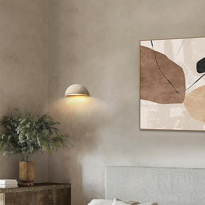Wabi-Sabi Art Lighting Fixture Nordic Modern Marble Wall Sconce, Half Moon Semi Circle Yellow Travertine Wall Lamp,Japanese Style Natural Stone Bedside Wall Light for Bedroom, Foyer, Entryway,Stairs