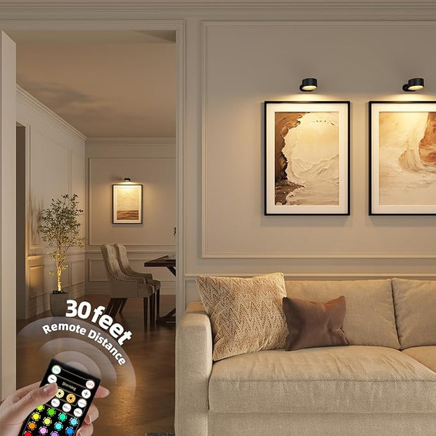 Picture Lights for Wall, 2000mAh Rechargeable Magnetic Art Lights with 3 Color Temps & RGB, Remote Dimmable Battery Operated Wall Light for Bedroom, Living Room, Gallery (Black, 6 Pack)