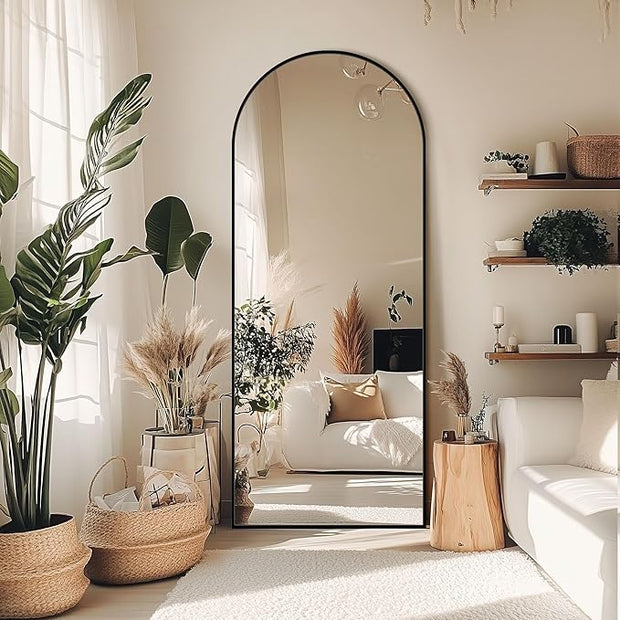 Full Length Mirror, 58" x 18.5" Arched Full Body Mirror Large Standing Floor Mirrors, Mirrors for Bedroom, Bathroom, Living Room Standing or Wall Leaning, Black