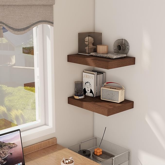 12 Inch Deep Floating Shelves, 16 x 12 Floating Shelf for Books, Rustic Wood Deep Wall Shelves for Home Storage & Display, 2