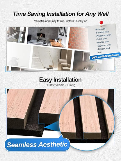 Mollywell Wood Panels for Wall, Time-Saving Installation, Versatile Wood Slat Wall Decor, Enhanced Acoustic & Sound Proof Fluted Design for Home & Office, 2 Pcs Teak, 47.2x23.6 Inch
