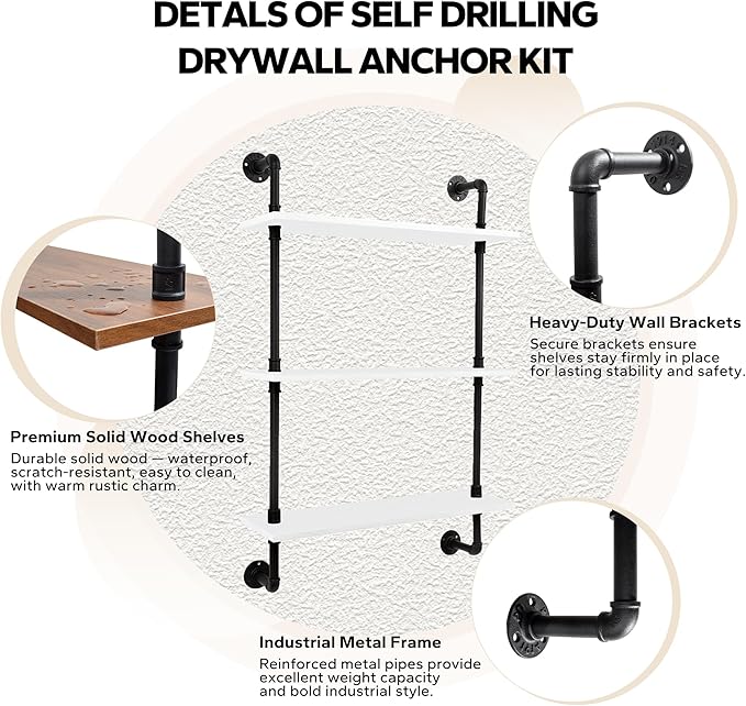 3-Tier Industrial Pipe Floating Shelf – Rustic 30 inch Wood Wall-Mounted Storage Shelf for Kitchen Office,Bathroom & Home Decor -White