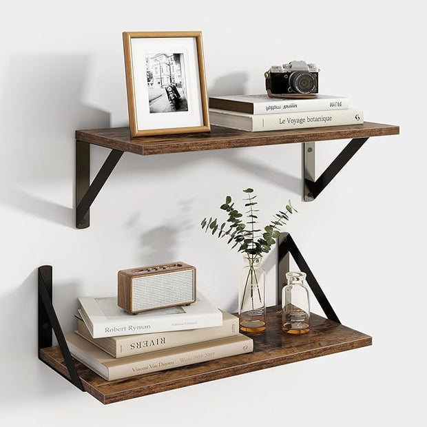 Axeman Floating Shelves for Wall, 16''W x 8''D Wood Floating Shelves Set of 2, 8 Inch Deep Rustic Wall Shelves for Bookshelf Living Room Bedroom Home Office Bathroom