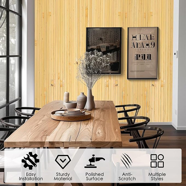 FONUNO Bamboo Wall Panel for Interior Decoration Bamboo Pole Wrap Roll Natural Wainscoting Paneling Decorative Wall Slat Covering for Living Room, Bedroom, Office (48 Inch x 96 Inch, Natural)