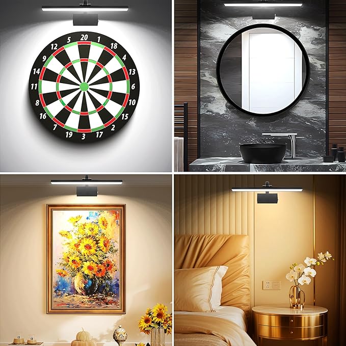 Picture Light,Picture Lights for Wall Cordless,16" Picture Lights with Timer and Dimmable,Battery Wall Lights for Display Gallery Painting Art Frame Portrait-L Black