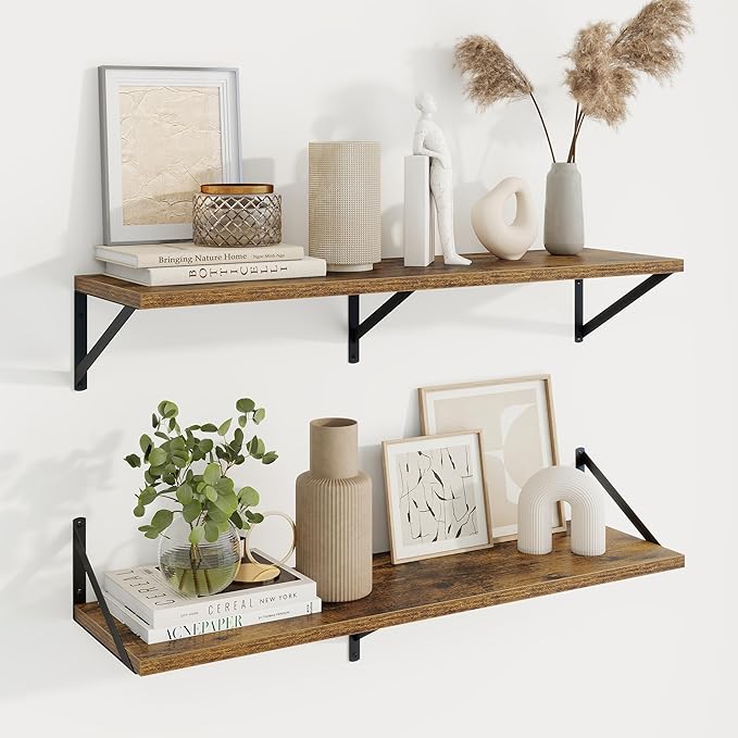 Axeman Deep Floating Shelves | 36 Inch Brown Wall Shelves Set of 2 | 10 Inch Deep Wood Floating Shelves for Wall | 36